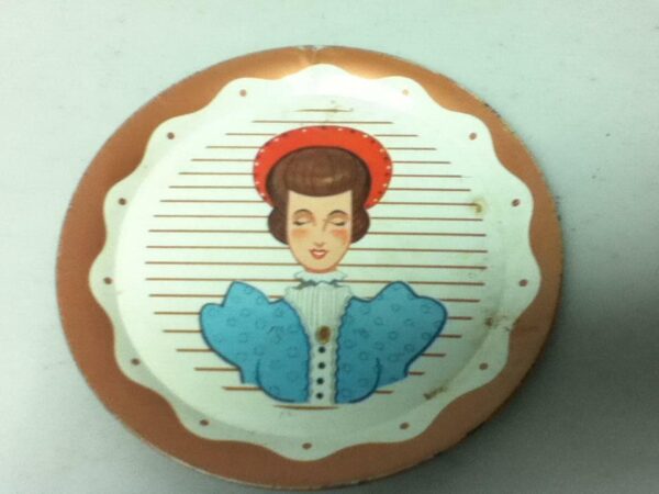 Vintage, Dollhouse, 5-inch Tin Decorative Plate with Portrait of a Lady