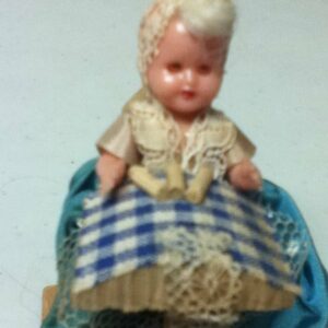 Vintage, Dollhouse, Tiny Celluloid Doll in Blue Gown