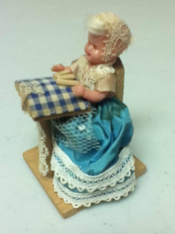 Vintage, Dollhouse, Tiny Celluloid Doll in Blue Gown