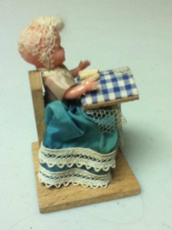 Vintage, Dollhouse, Tiny Celluloid Doll in Blue Gown