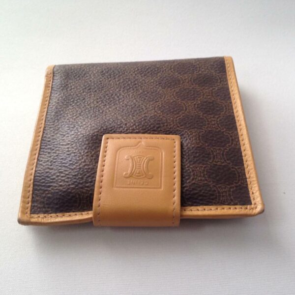 Celine, Brown Macadam Canvas- Leather, Compact Bi-fold Wallet 4in x 4in