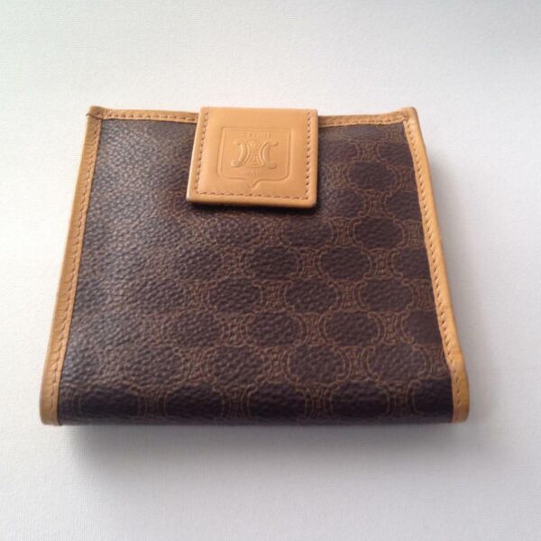 Celine, Brown Macadam Canvas- Leather, Compact Bi-fold Wallet 4in x 4in