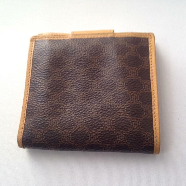 Celine, Brown Macadam Canvas- Leather, Compact Bi-fold Wallet 4in x 4in