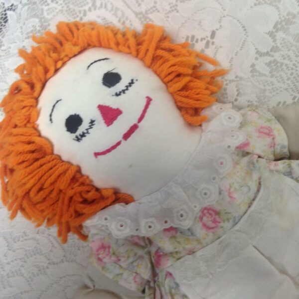 Hand Crafted 20in Raggedy Ann Doll in White Printed Dress