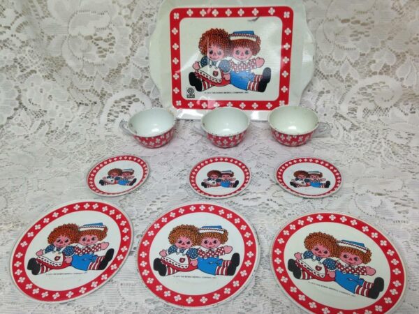 1970s,10pc Chein-Bobb Merrill Raggedy Ann Tin Tea Set