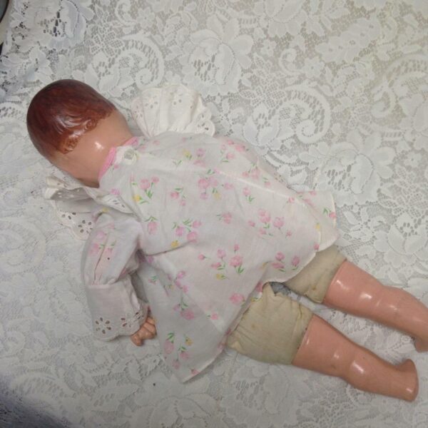 1930s 20-inch Composition Doll in Pink Printed Dress