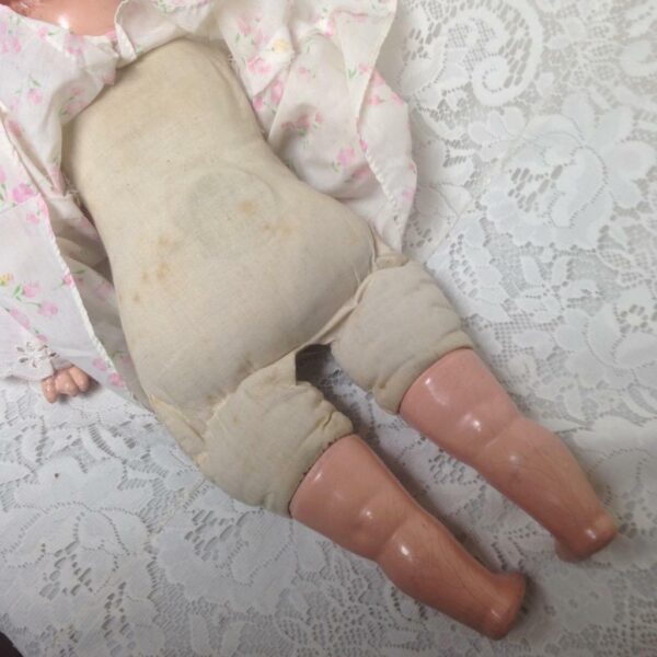 1930s 20-inch Composition Doll in Pink Printed Dress