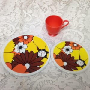 1960-70s 3-pc Orange Floral Child’s Tin Tea Set