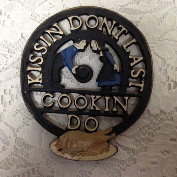 Vintage, Kissing Don't Last, Cast Iron Hot Pot- Trivet 7in x 5.5in