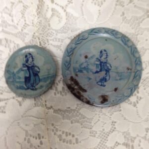 1930s , Rare Ohio Art Blue Delph 2pc Child's Tin Dishes