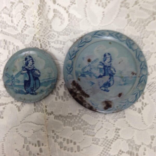 1930s , Rare Ohio Art Blue Delph 2pc Child's Tin Dishes