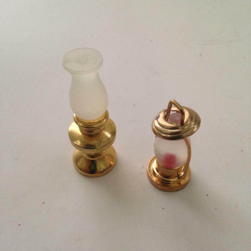 Vintage Doll House Miniatures Made in Holland 2pc Brass Oil Lamp and Candle Lamp