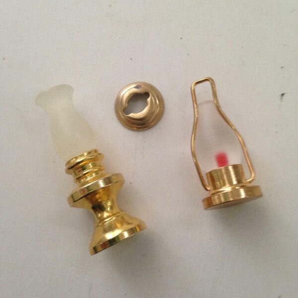 Vintage Doll House Miniatures Made in Holland 2pc Brass Oil Lamp and Candle Lamp