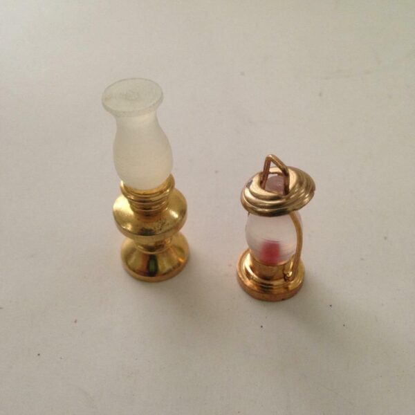 Vintage Doll House Miniatures Made in Holland 2pc Brass Oil Lamp and Candle Lamp