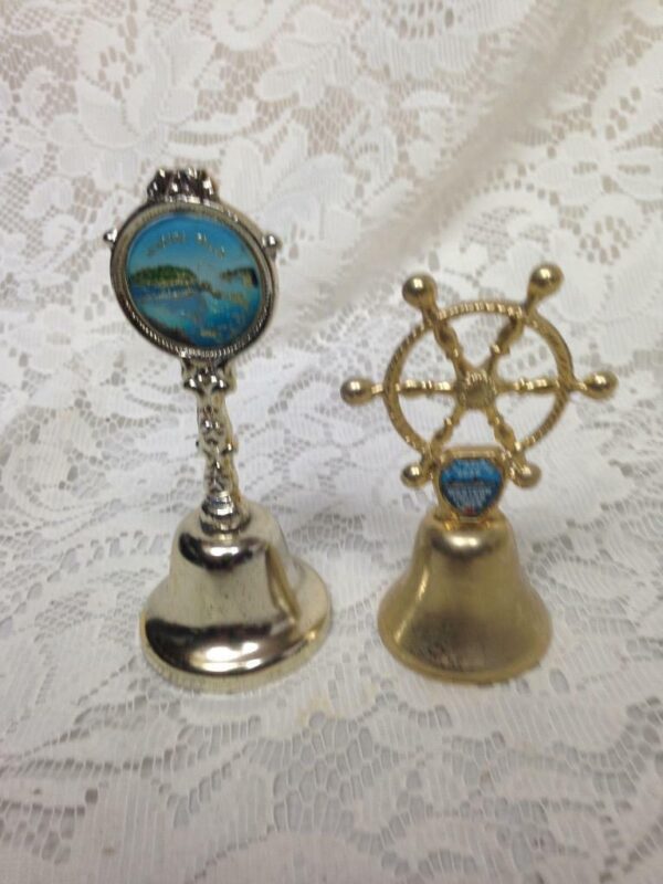 Vintage, 2pc Gold Tone Souvenir Bells, Niagara Falls and Western Cruise Lines