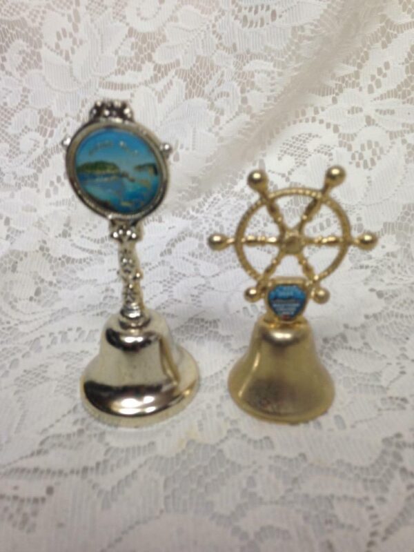 Vintage, 2pc Gold Tone Souvenir Bells, Niagara Falls and Western Cruise Lines