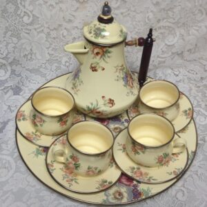 1983 Victoria n Richard MacKenzie Childs Beige Floral Enamelware 11pc Tea Set