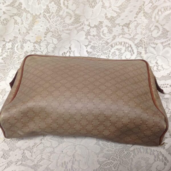 Celine, Paris, Italy Cream Mono Large Size Cosmetic Pouch 11in x 7in x 2.5in