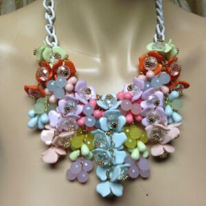 Stunning, Runway, Chunky Multi Color Floral 18in Necklace