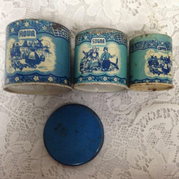 Rare 1948 Child's Wolverine Delft 4-pc Canister Set