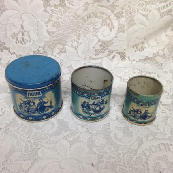 Rare 1948 Child's Wolverine Delft 4-pc Canister Set