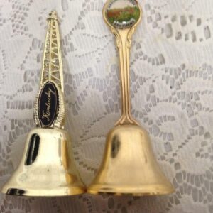 Vintage, 2pc Gold Tone Souvenir Bells- Kentucky Tower and Natural Bridge