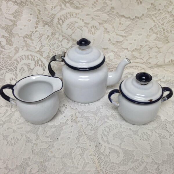 Antique, Rare Set, 17pc Nursery Rhyme, Enamelware Tea Set (A)