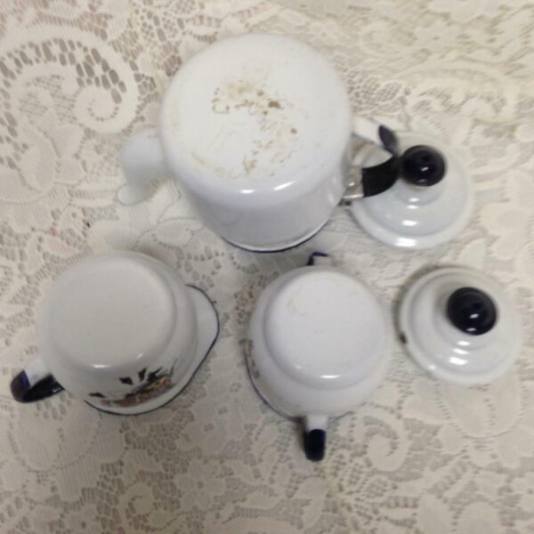 Antique, Rare Set, 17pc Nursery Rhyme, Enamelware Tea Set (A)