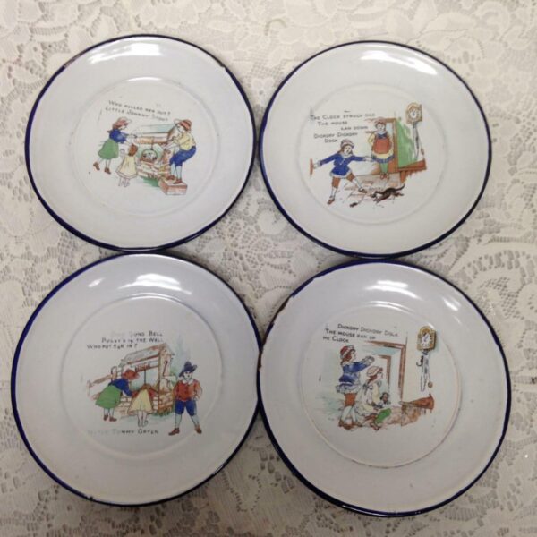 Antique, Rare Set, 17pc Nursery Rhyme, Enamelware Tea Set (A)