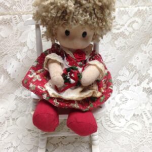 Vintage Christmas Doll in White Chair 11in x 6in x 5in