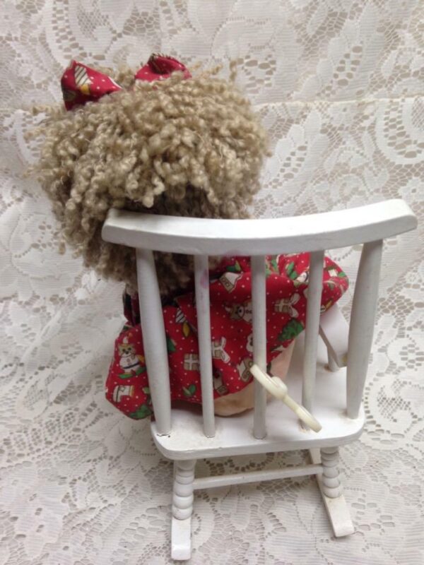 Vintage Christmas Doll in White Chair 11in x 6in x 5in