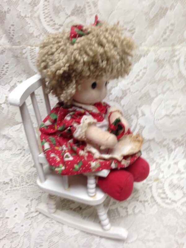 Vintage Christmas Doll in White Chair 11in x 6in x 5in