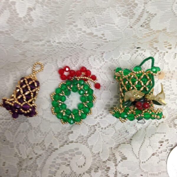 Vintage, Rare, 3pc Christmas Beaded Ornaments 3in