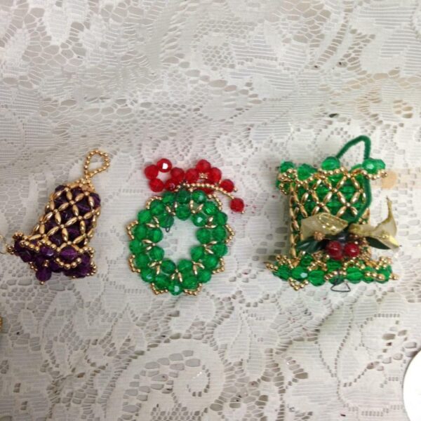 Vintage, Rare, 3pc Christmas Beaded Ornaments 3in