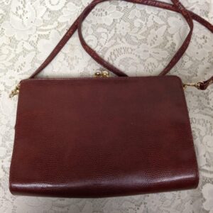 Vintage, Faux Snakeskin Leather, Burgundy Handbag-Crossbody 10in x 7in x 2in