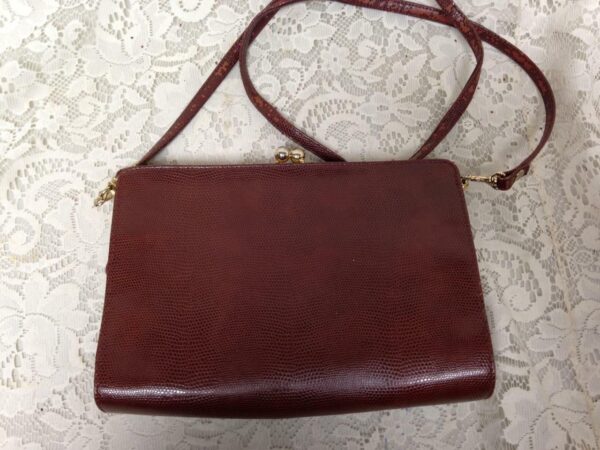 Vintage, Faux Snakeskin Leather, Burgundy Handbag-Crossbody 10in x 7in x 2in