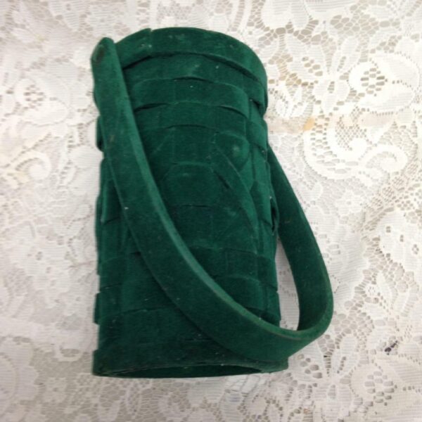 Vintage, Green Velour Candy Cane, Spooner, Floral , Whatnots Basket 8in x 5inD