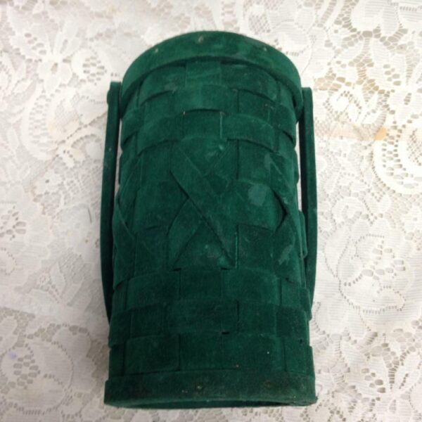 Vintage, Green Velour Candy Cane, Spooner, Floral , Whatnots Basket 8in x 5inD