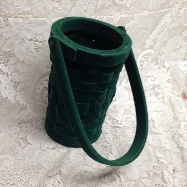 Vintage, Green Velour Candy Cane, Spooner, Floral , Whatnots Basket 8in x 5inD