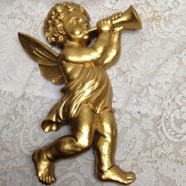 Vintage, Syroco 1963 Pair of Large, Gold Cherubs Wall Decor 16in x 11in each