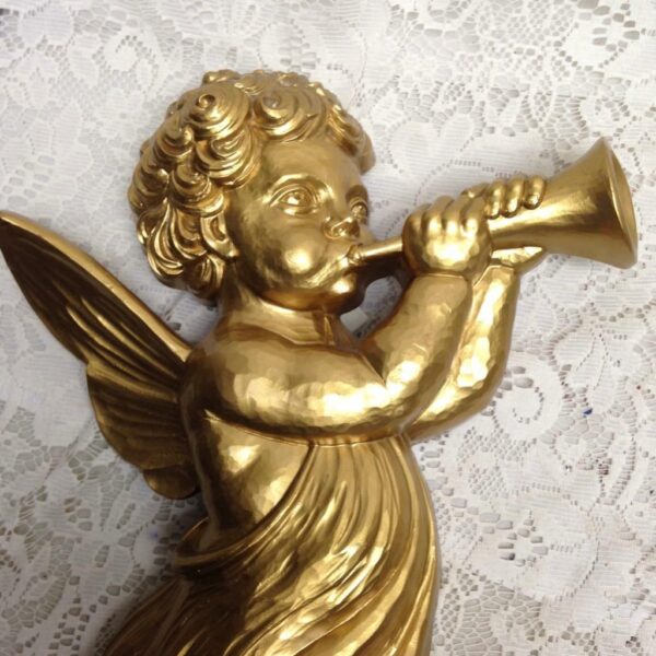 Vintage, Syroco 1963 Pair of Large, Gold Cherubs Wall Decor 16in x 11in each