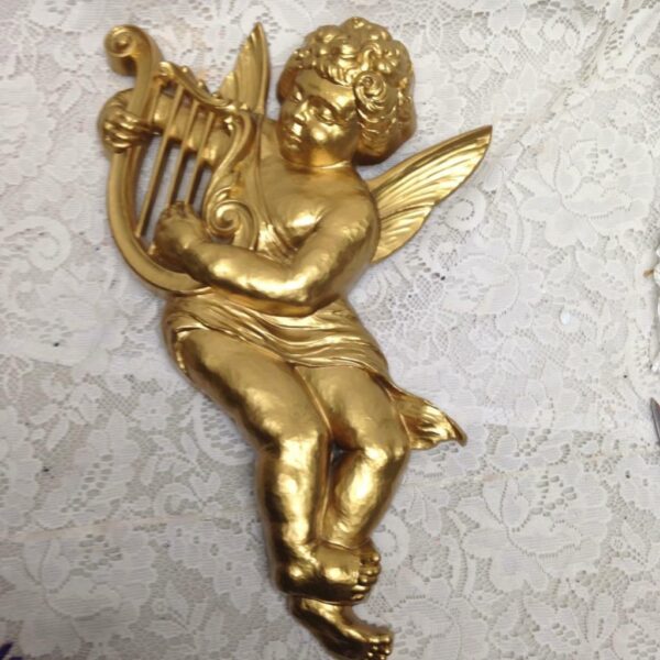 Vintage, Syroco 1963 Pair of Large, Gold Cherubs Wall Decor 16in x 11in each