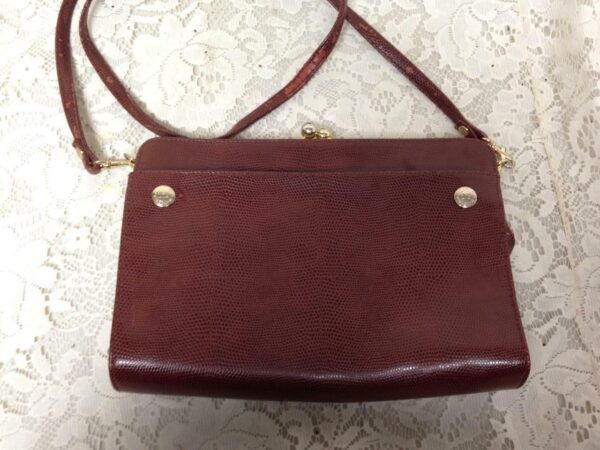 Vintage, Faux Snakeskin Leather, Burgundy Handbag-Crossbody 10in x 7in x 2in