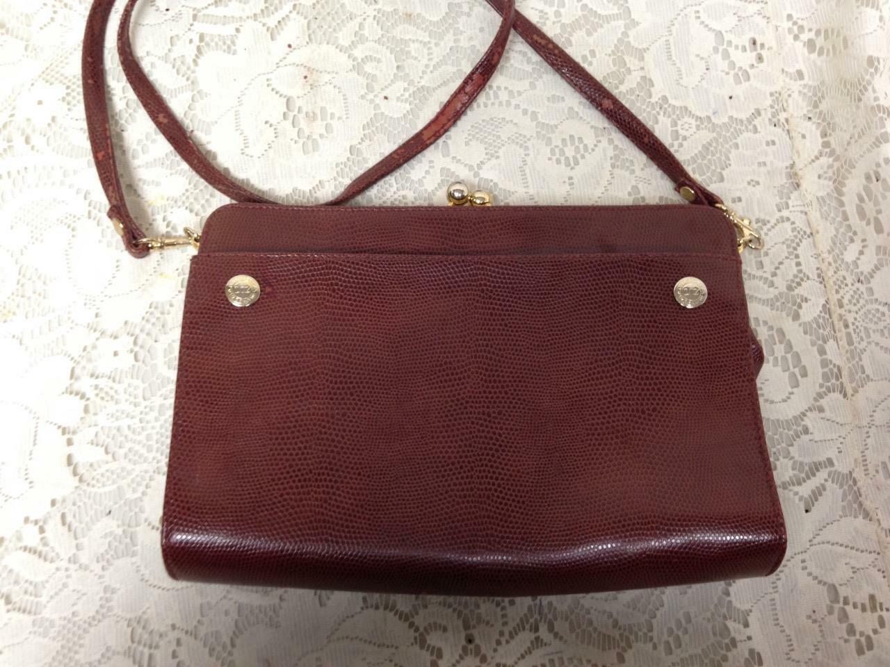 Vintage, Faux Snakeskin Leather, Burgundy Handbag-Crossbody 10in x 7in x 2in