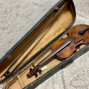 Antique, 19th C Handcrafted Violin with Original Wooden Case and Bow