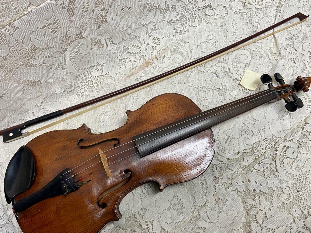 Antique, 19th C Handcrafted Violin with Original Wooden Case and Bow