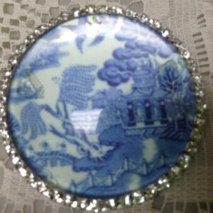 Beautiful, 45mm Blue Willow Brooch with Rhinestones