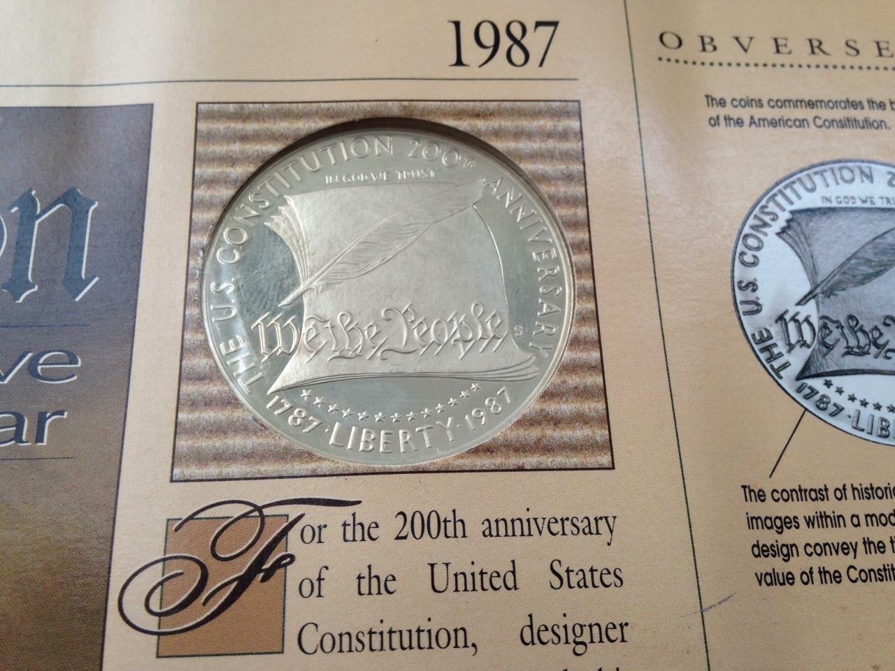 Genuine United States Mint- BU 1987 Constitution Commemorative Silver Dollar