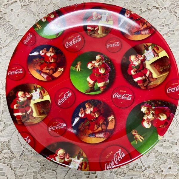 Vintage, Gibson Coca Cola Round Christmas Santa Plate 9in D