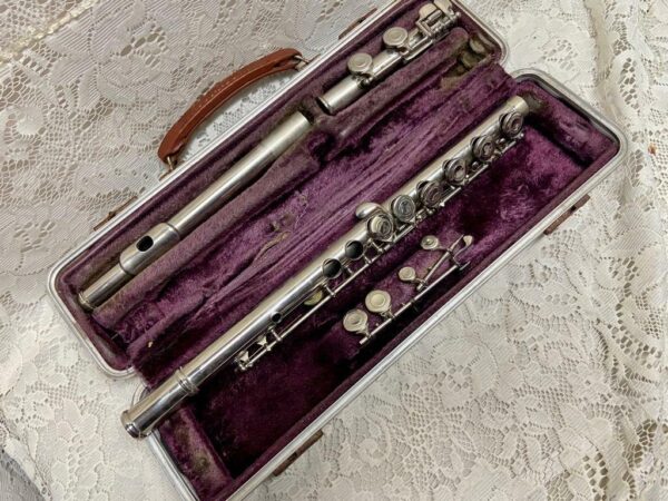 Antique Rare F.E. Olds & Sons Ambassador USA Silver Flute With Original Case